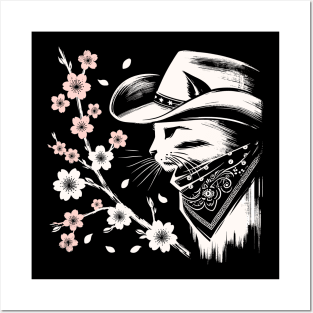 Kawaii Japanese Funny Cat Cowboy Cowgirl Meow Howdy Meowdy Posters and Art